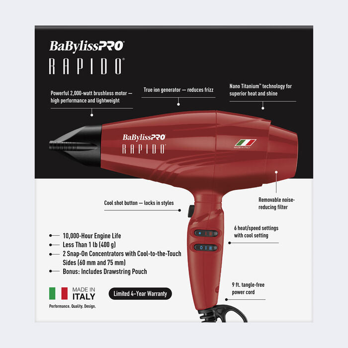 BaBylissPRO Red RAPIDO Blow Dryer BRRAP1