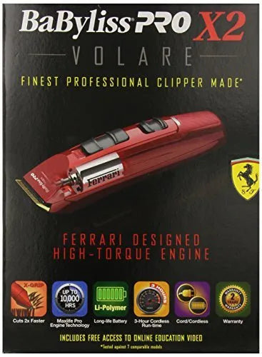 BaBylissPRO Volare X2 Red Ferrari Designed High-Torque Engine Clipper FXF811