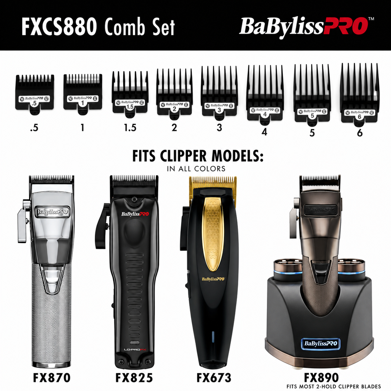 BaBylissPRO 8pc Guard Set Premium Professional Clipper FXCS880