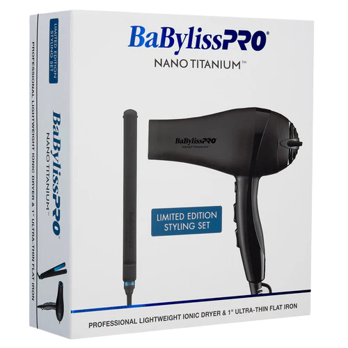 BaBylissPRO BNTPPMB415 Nano Titanium Lightweight Ionic Dryer & 1" Ultra‑Thin Flat Iron Set – Matte Black
