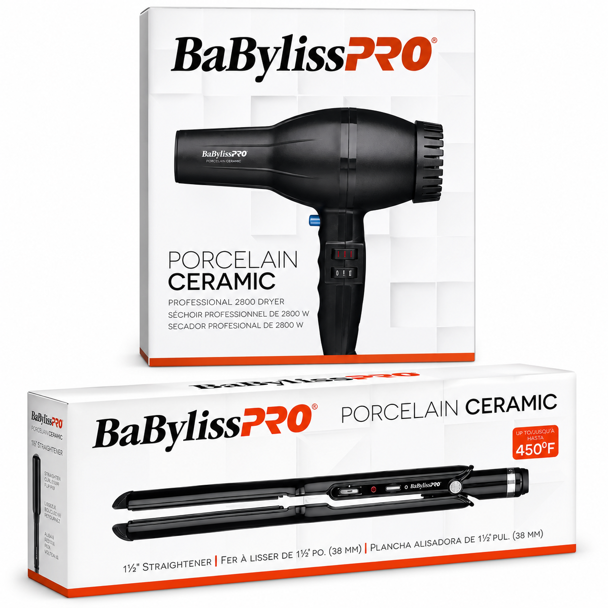 BaBylissPRO Ceramic 1" Straightening Iron + 2000W Porcelain Ceramic Dryer BP2800N+BP9559UC
