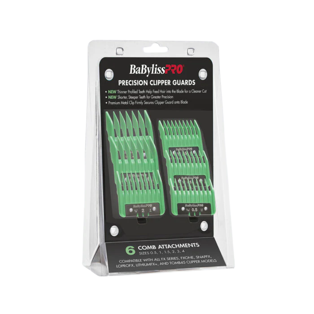 BaBylissPRO Clipper Guards 6‑Piece Green Comb Set for FX + Tomb45 Clippers FXPCG2