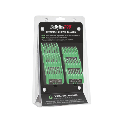 BaBylissPRO Clipper Guards 6‑Piece Green Comb Set for FX + Tomb45 Clippers FXPCG2