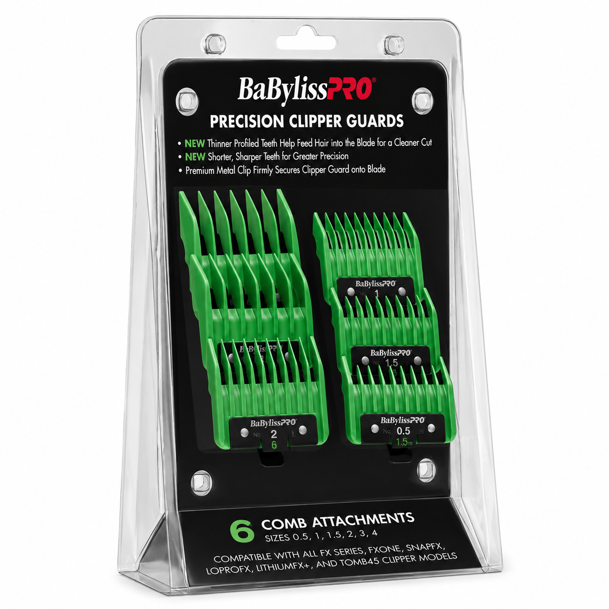 BaBylissPRO Clipper Guards 6‑Piece Green Comb Set for FX + Tomb45 Clippers FXPCG2