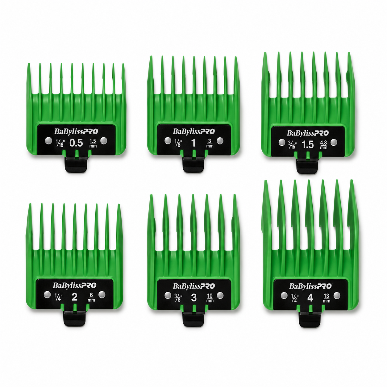 BaBylissPRO Clipper Guards 6‑Piece Green Comb Set for FX + Tomb45 Clippers FXPCG2