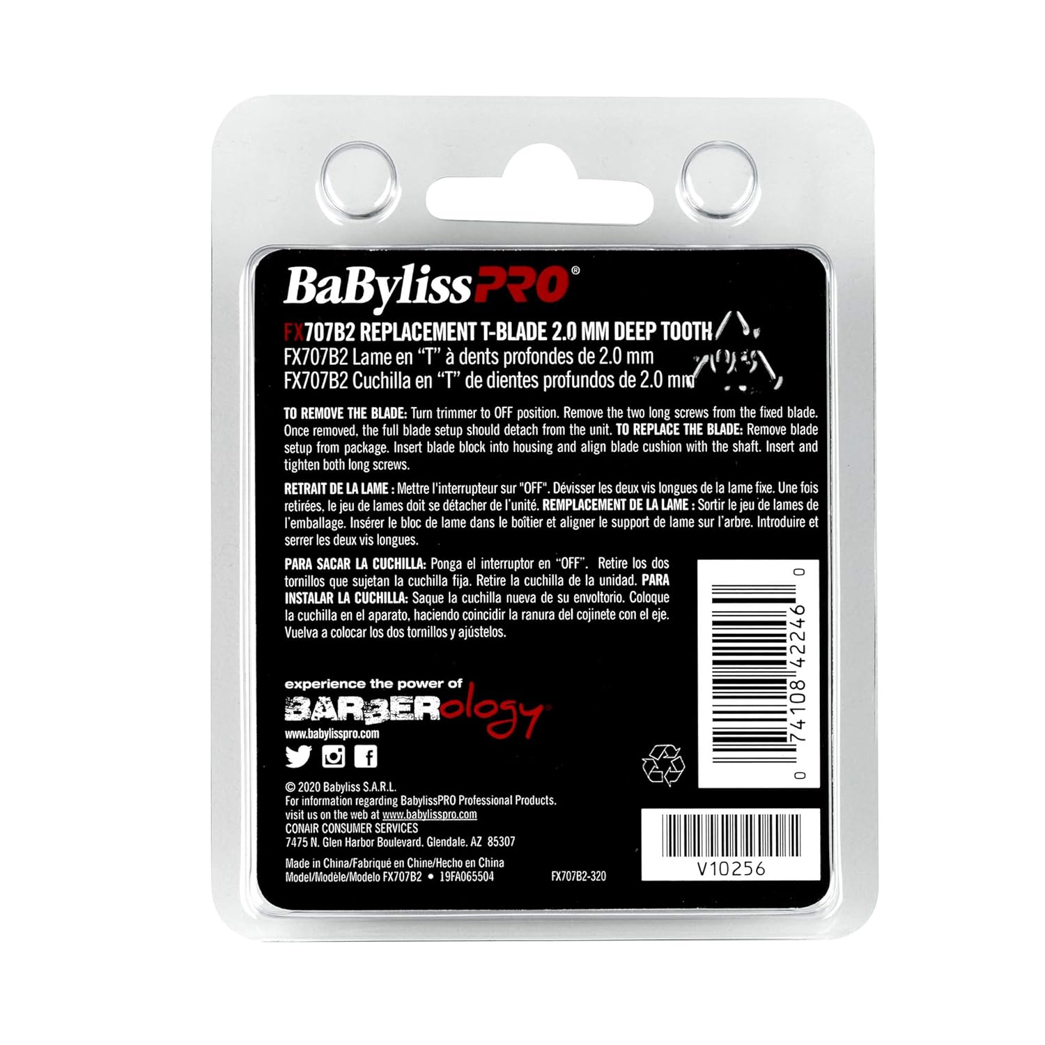 BaBylissPRO Deep Tooth Graphite Replacement Blade FX707B2 back of case