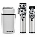 BaBylissPRO FOILFX02 Metal Double-Foil Shaver & LimitedFX Camo Metal Lithium Clipper & Trimmer Set FXHOLPK2CAM+FXFS2GY