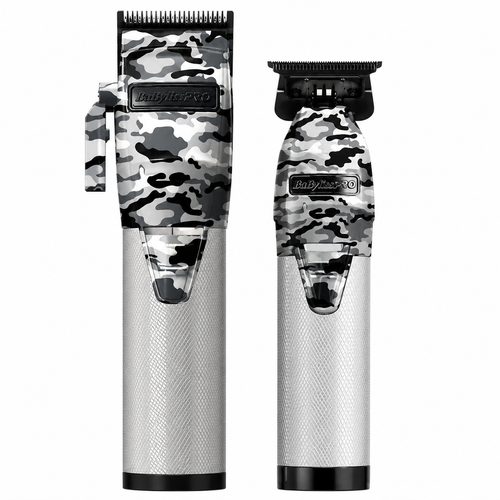 BaBylissPRO FOILFX02 Metal Double-Foil Shaver & LimitedFX Camo Metal Lithium Clipper & Trimmer Set FXHOLPK2CAM+FXFS2GY