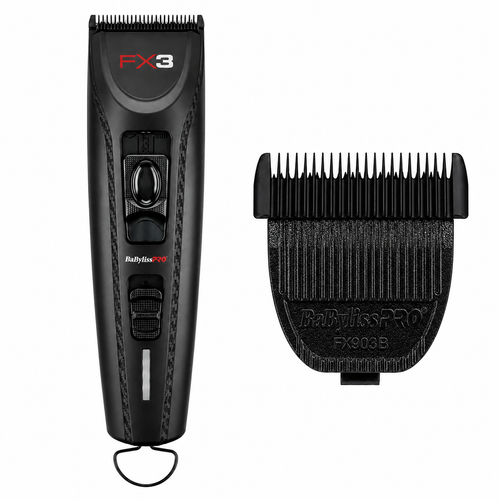 BaBylissPRO FX3 Matte Black High-Torque Cordless Clipper with Titanium Carbon-Nitride Fade Blade Combo FXX3CB + FX903B