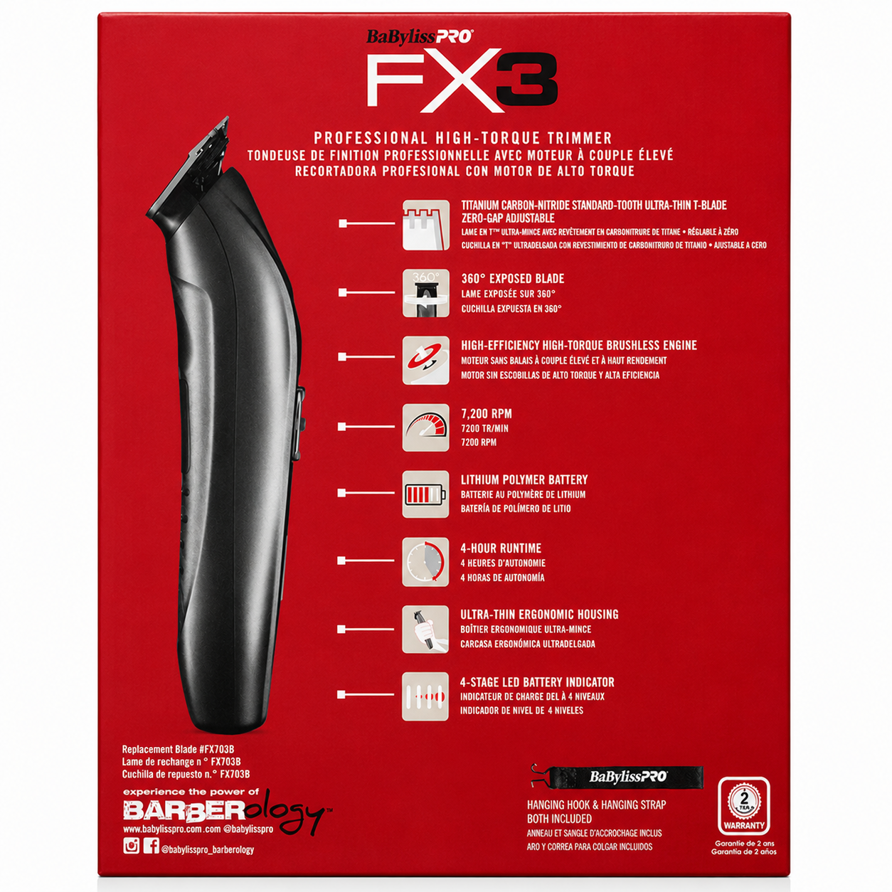BaBylissPRO FX3 Matte Black High-Torque Cordless Trimmer FXX3TB