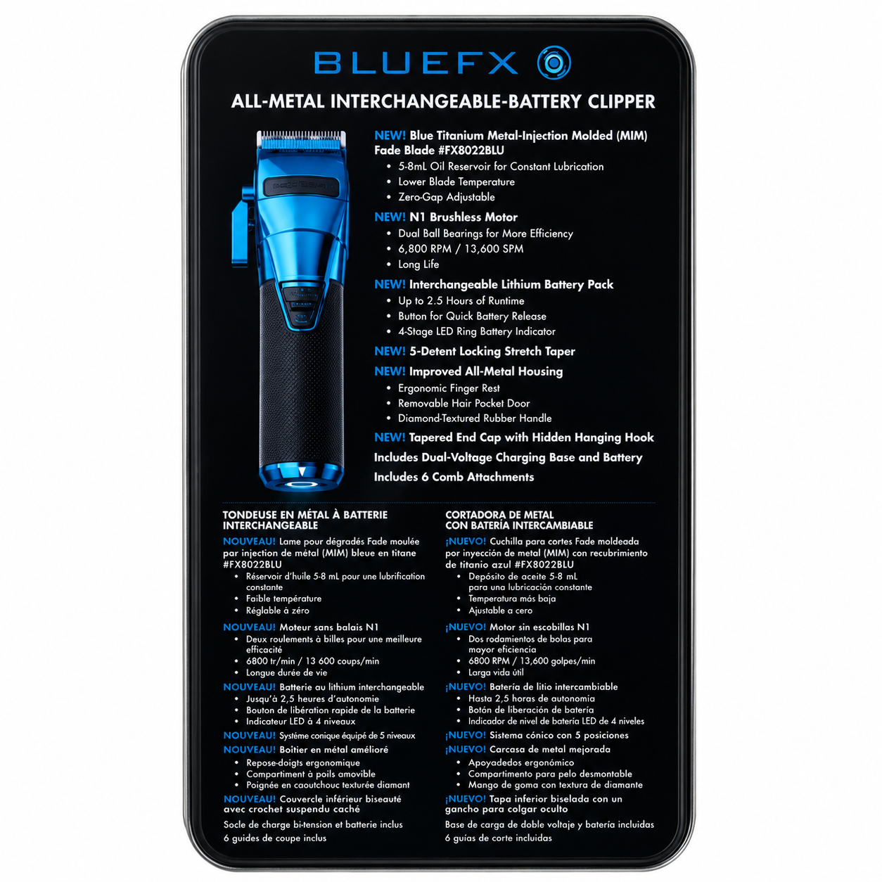 BaBylissPRO FXONE BLUE Professional Cordless Hair Clipper Interchangeable Battery FX899BL