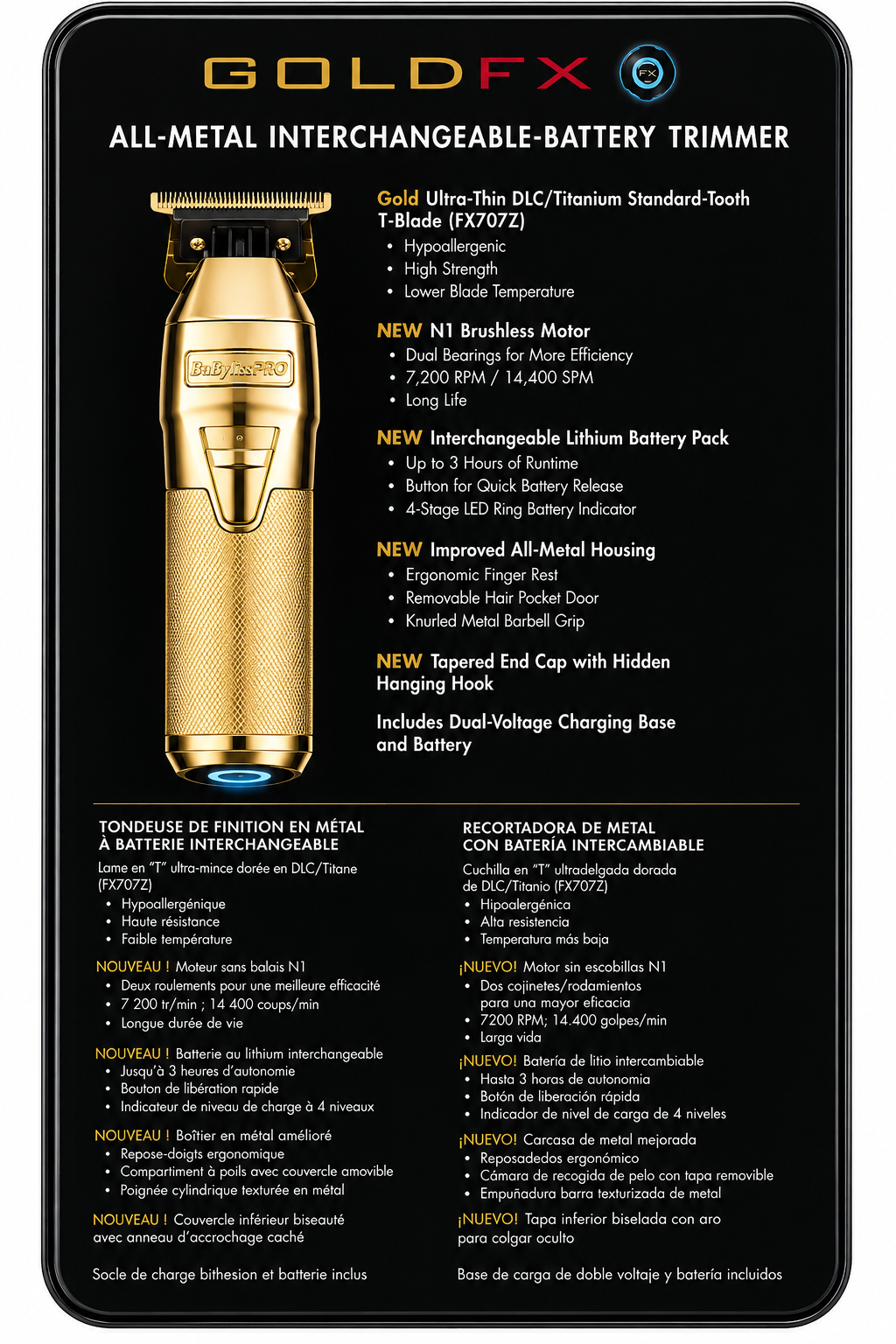 BaBylissPRO FXONE GOLDFX Cordless Trimmer FX799G