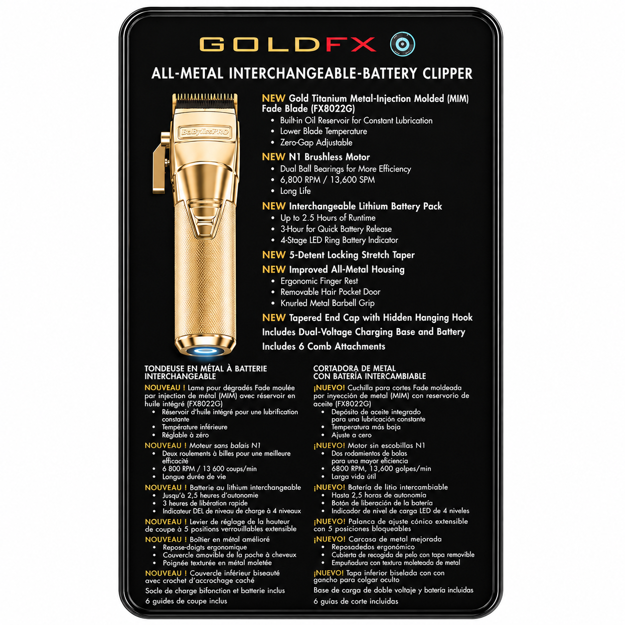 BaBylissPRO FXONE Gold FX Clipper FX899G