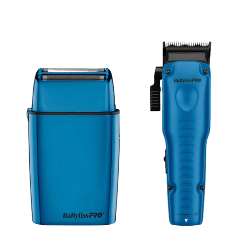 BaBylissPRO FXONE Lo-ProFX Limited Edition Blue Cordless Clipper & BaBylissPRO FOILFX02 FXFS2BL + FX829BL