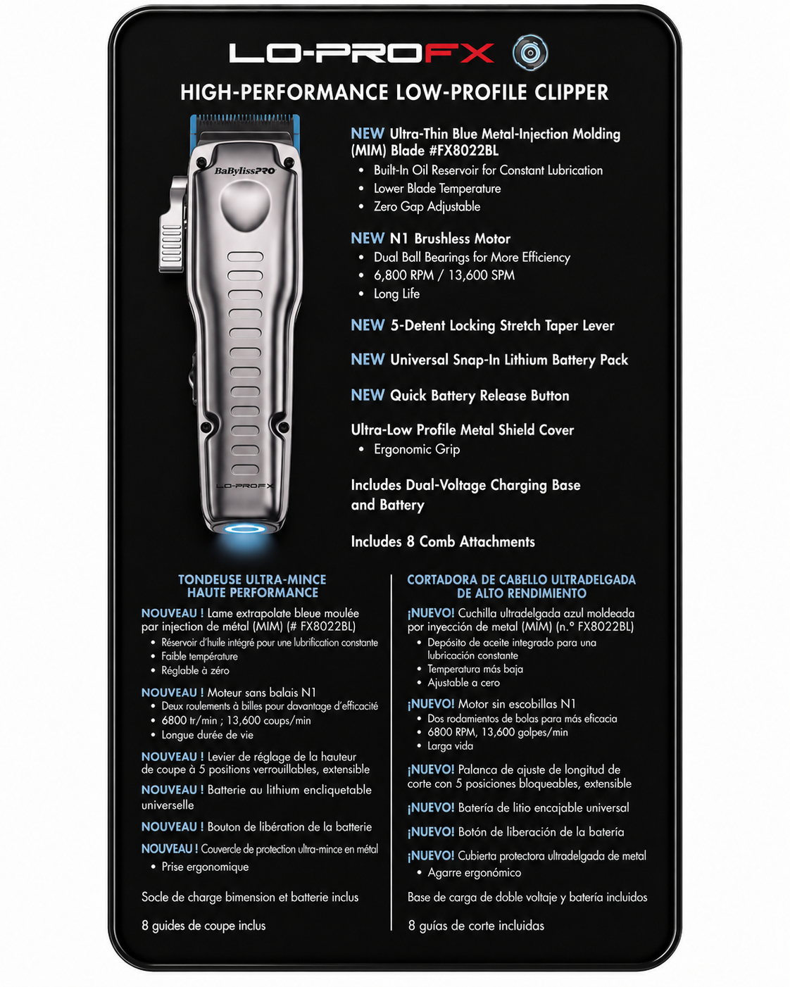 BaBylissPRO FXOne Lo-ProFX Cordless Clipper Gray FX829