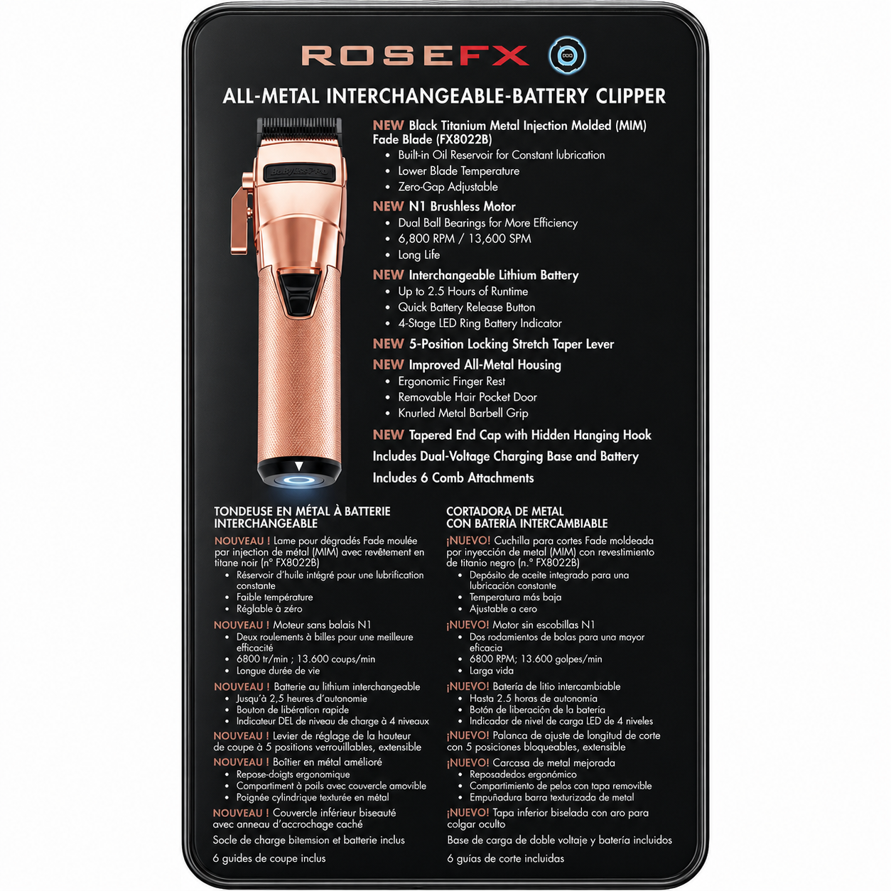 BaBylissPRO FXOne Rose GoldFX All-Metal Cordless ClipperFX899RG