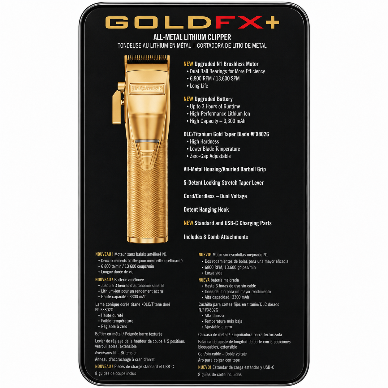 BaBylissPRO GOLDFX Metal Cord/Cordless Hair Clipper FX870G