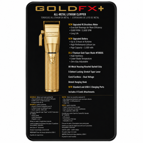 BaBylissPRO GoldFX+ All-Metal Lithium Cordless Clipper FX870NG