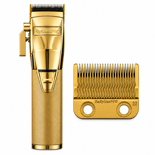 BaBylissPRO GoldFX+ All-Metal Lithium Cordless Clipper with Gold Titanium MIM Precision Fade Blade Combo FX870NG + FX8022G