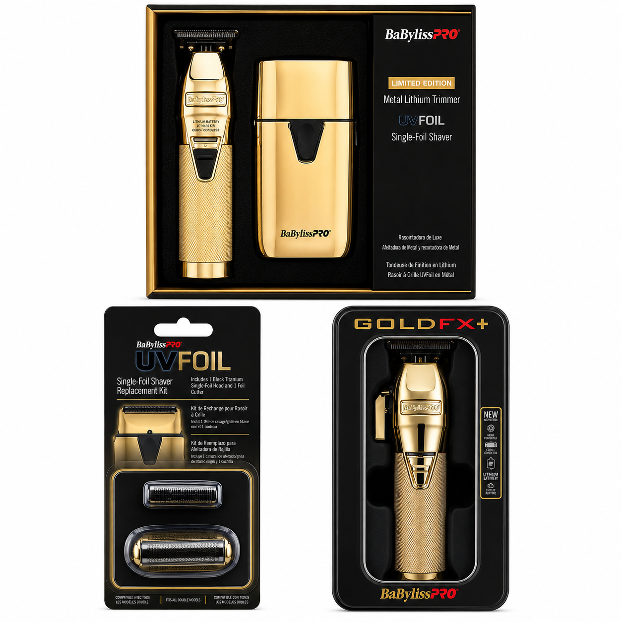 BaBylissPRO GoldFX+ All‑Metal Lithium Clipper FX870NG + FXLFHOLPKG + FXLRF1G
