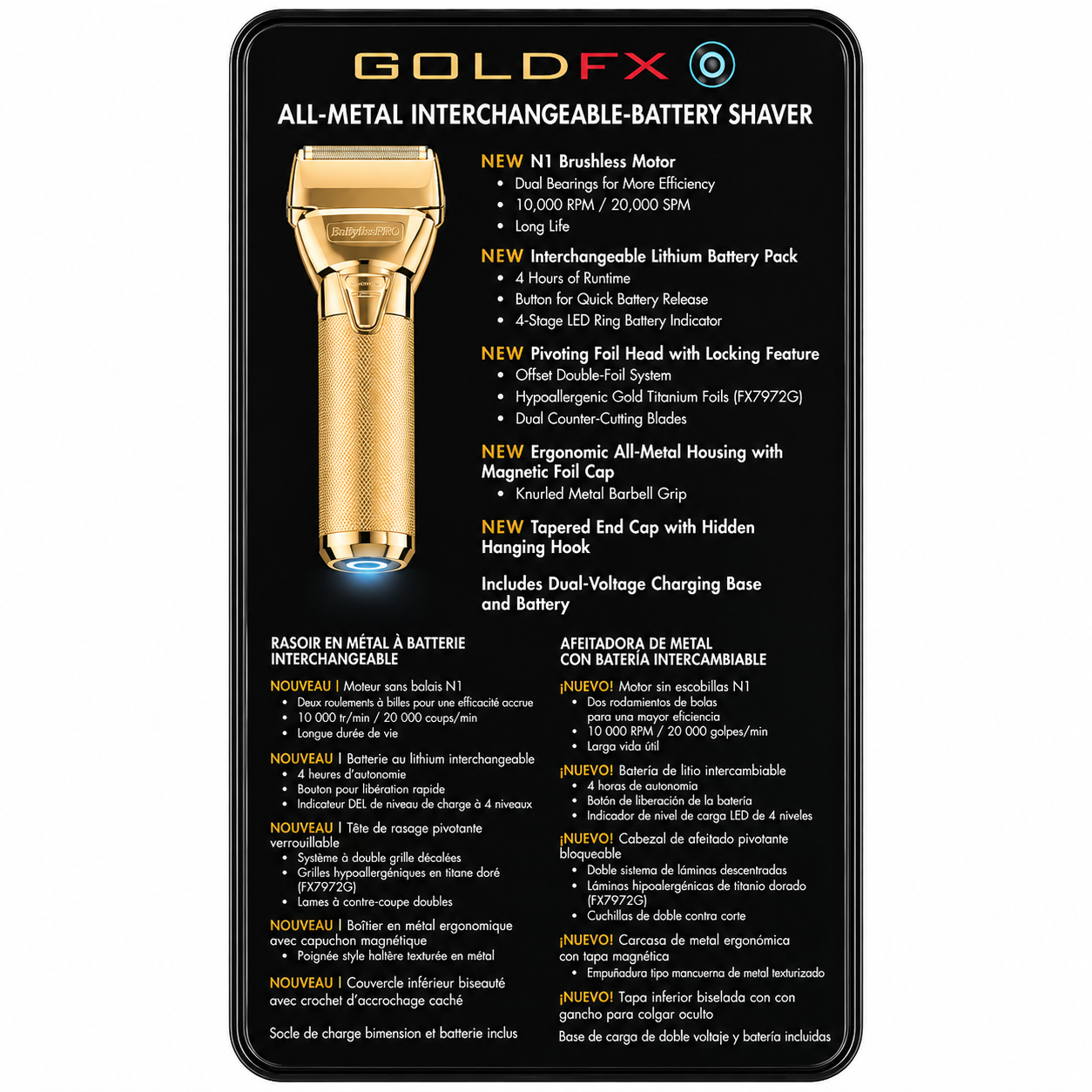 BaBylissPRO Gold Double Foil Shaver FXONE Professional Cordless Barber Shaver FX79FSG
