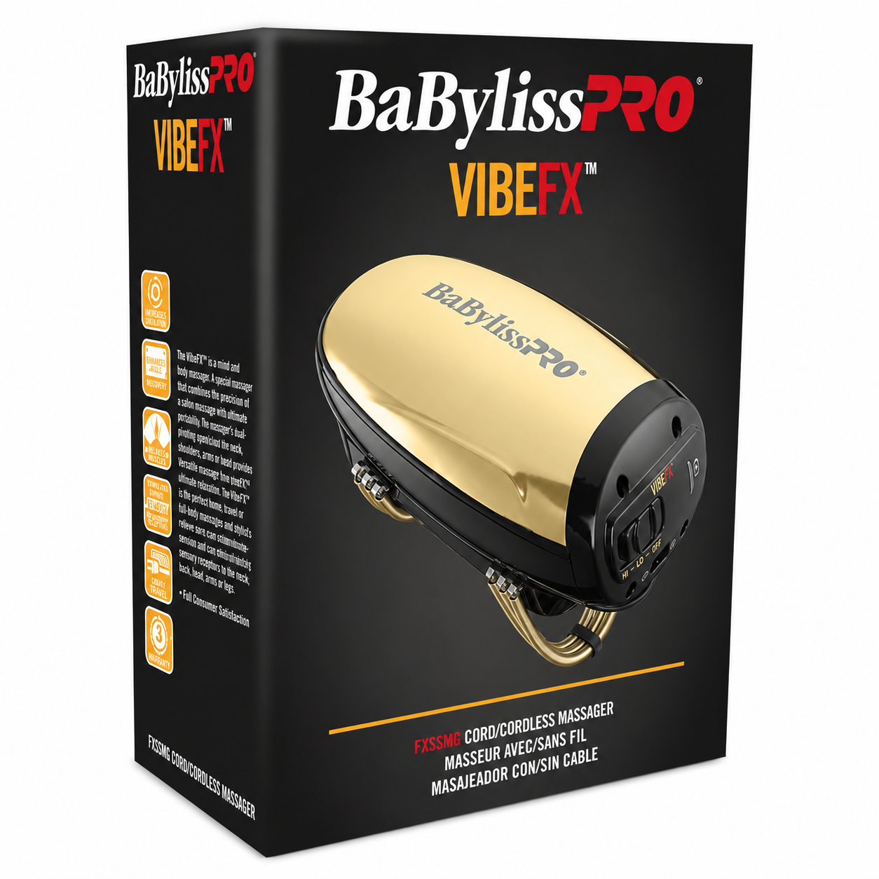 BaBylissPRO Gold Massager VIBEFX 2-Speed Cord/Cordless FXSSMG
