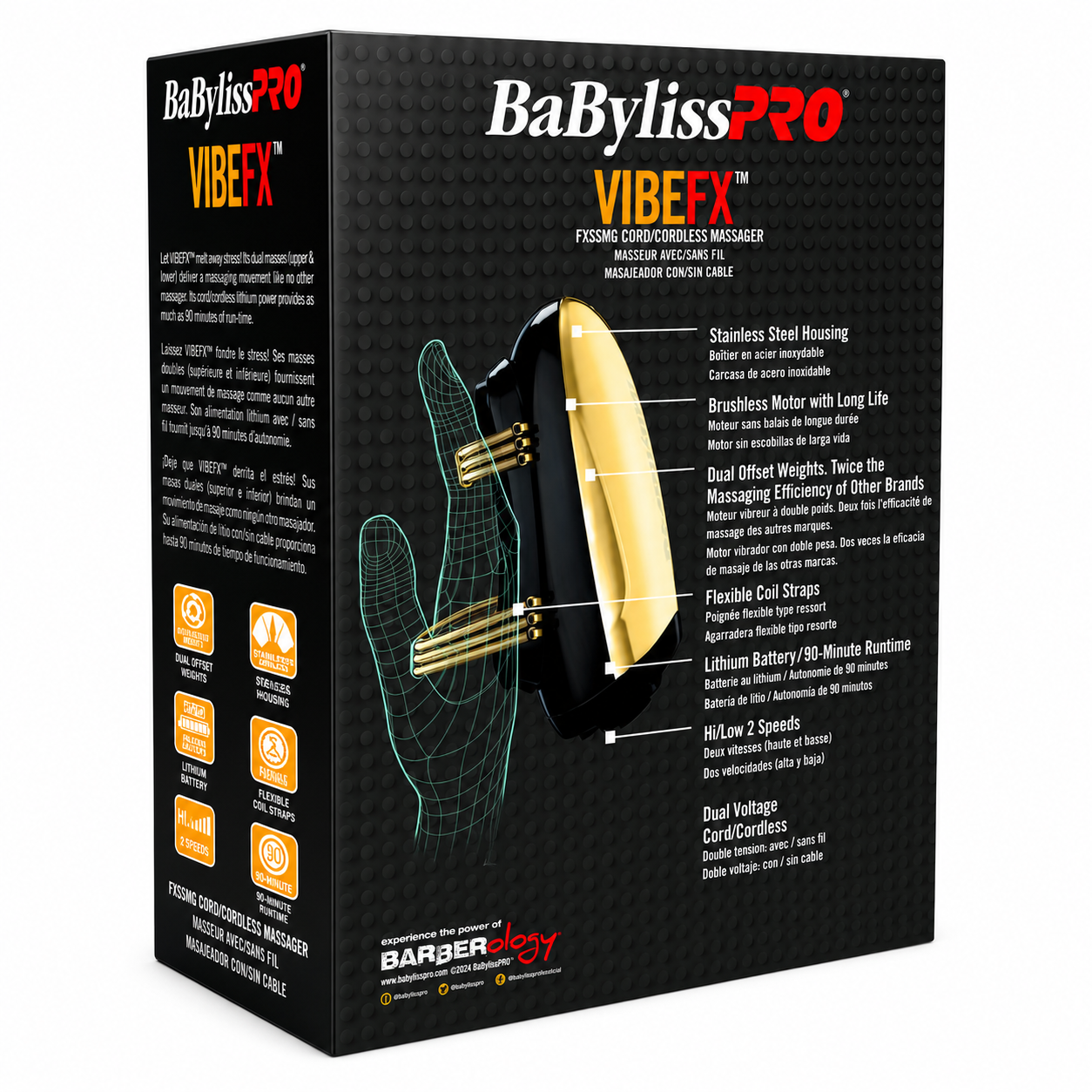 BaBylissPRO Gold Massager VIBEFX 2-Speed Cord/Cordless FXSSMG