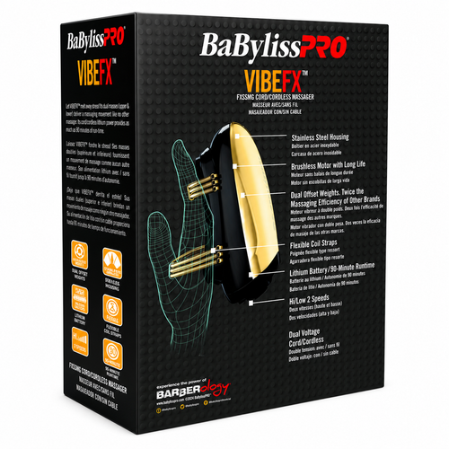 BaBylissPRO Gold Massager VIBEFX 2-Speed Cord/Cordless FXSSMG