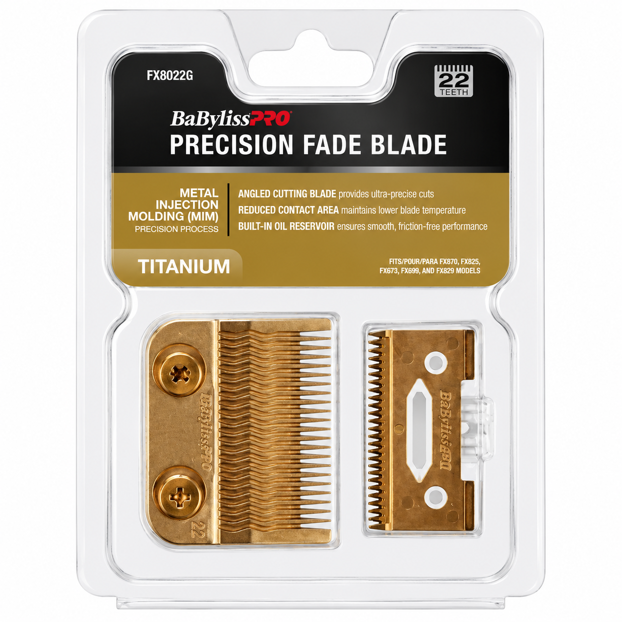 BaBylissPRO® Gold Titanium Metal‑Injection Molded (MIM) Precision Fade Blade FX8022G