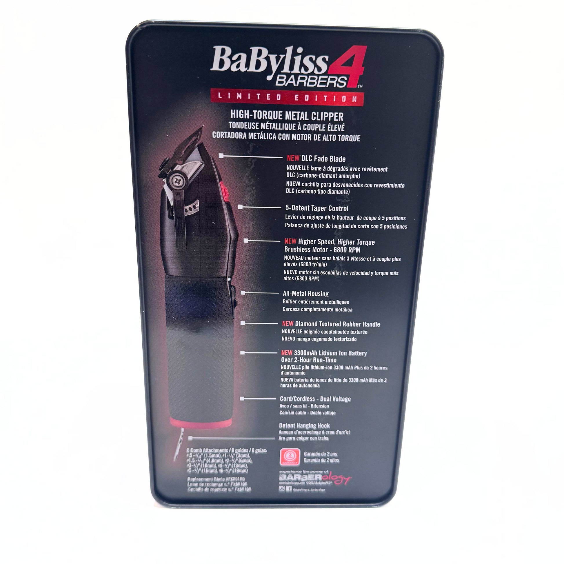 BaBylissPRO Influencer Collection Boost+ Clipper (Black/Red) FX870RI back of box