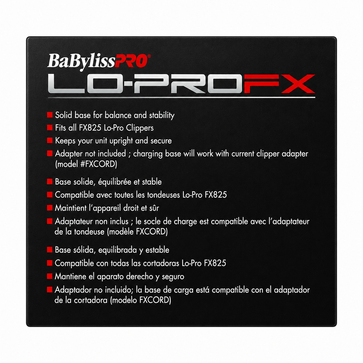 BaBylissPRO LO-PROFX Clipper Charging Base FX825BASE