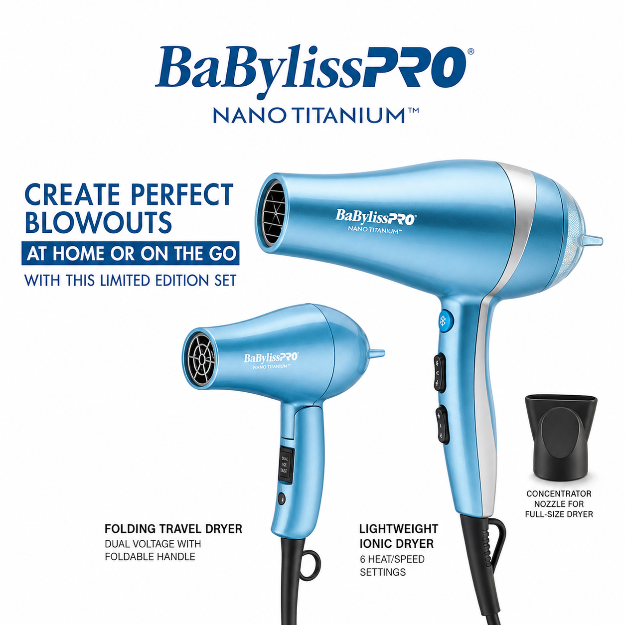 BaBylissPRO Lightweight Ionic Dryer & Folding Travel Dryer Prepack Set BNTPP70