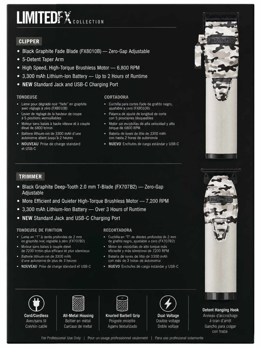 BaBylissPRO LimitedFX Camo Metal Lithium Clipper & Trimmer Set FXHOLPK2CAM