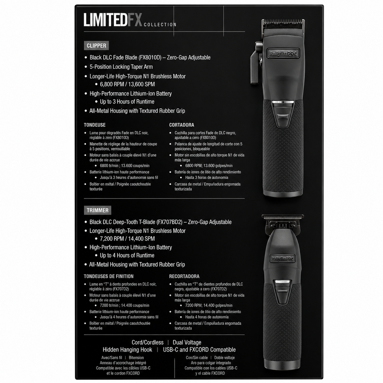 BaBylissPRO LimitedFX Clipper and Trimmer Collection Matte Black FXDUOCTMB
