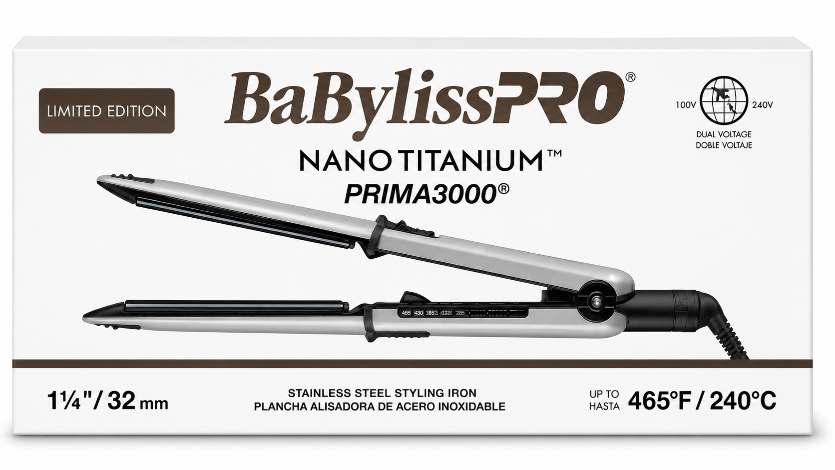 BaBylissPRO Limited Edition 1.25" Nano Titanium Prima 3000 Styling Flat Iron Grey BNT3000TGY