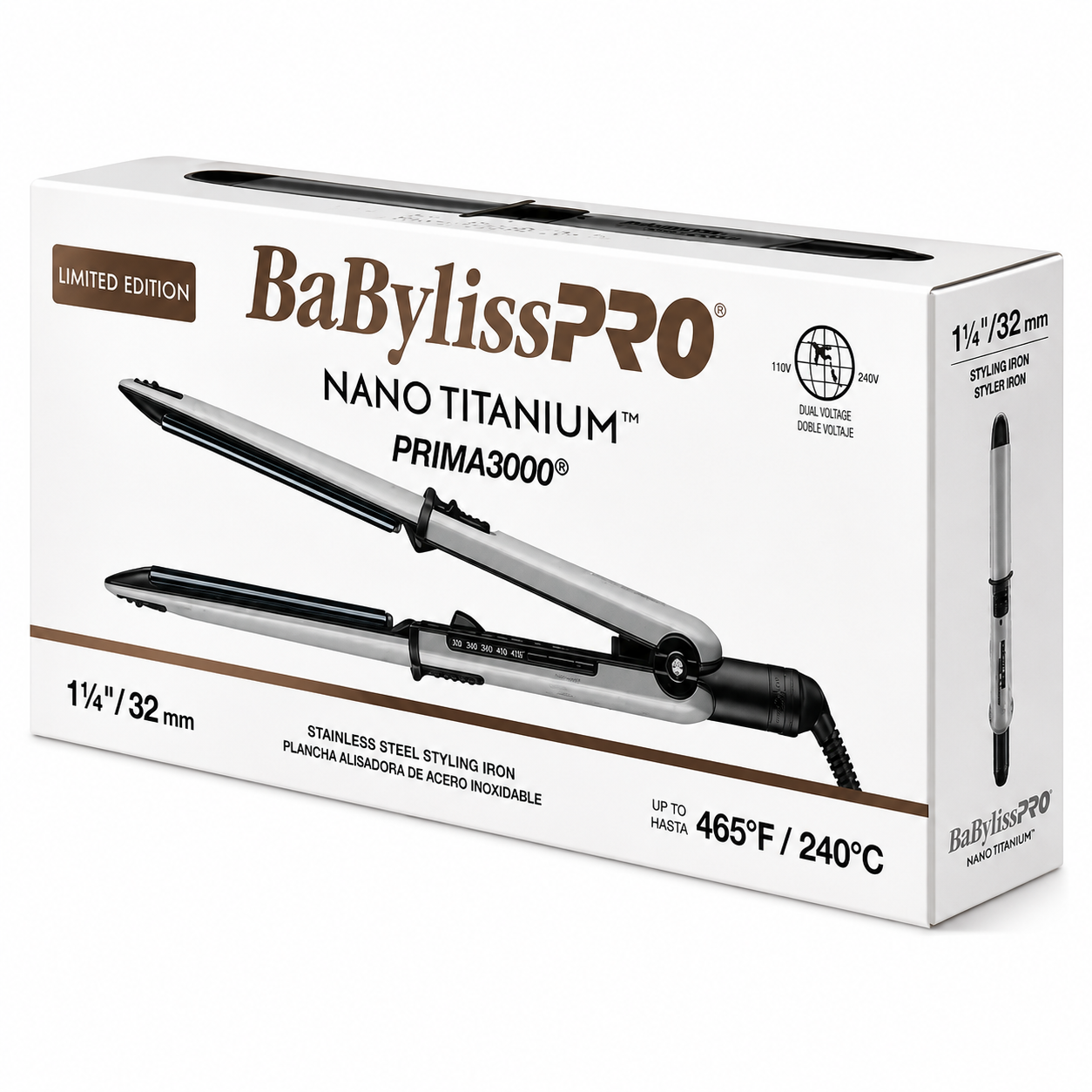 BaBylissPRO Limited Edition 1.25" Nano Titanium Prima 3000 Styling Flat Iron Grey BNT3000TGY