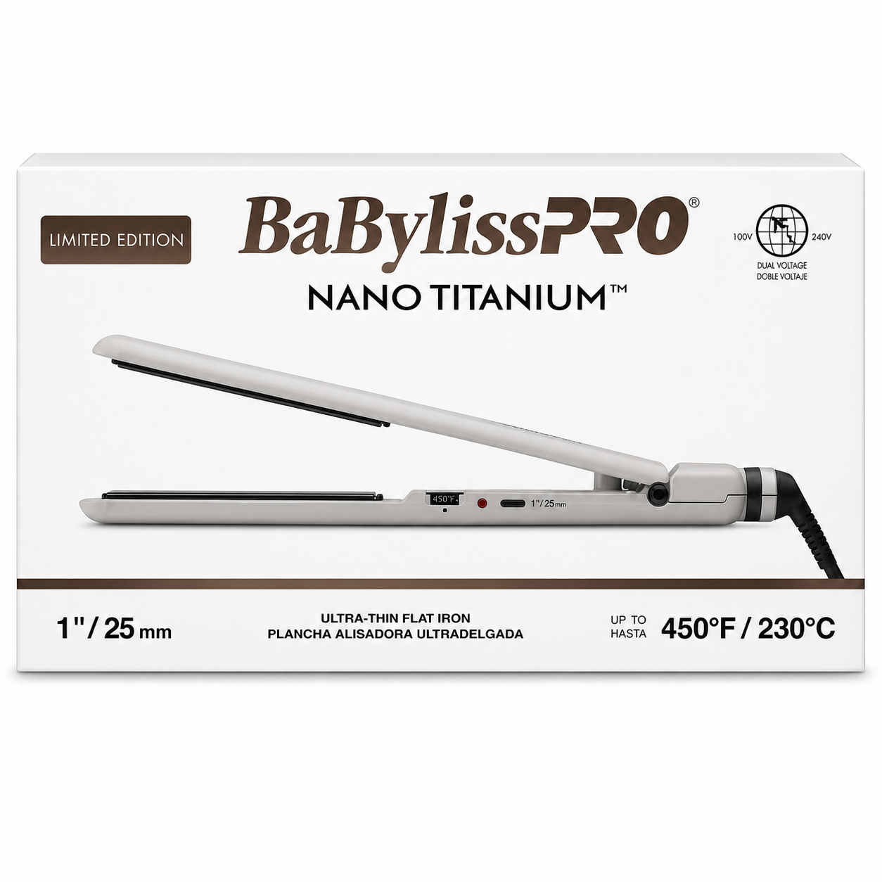 BaBylissPRO Limited Edition 1″ Nano Titanium Ultra‑Thin Flat Iron Grey BNT4072TGY