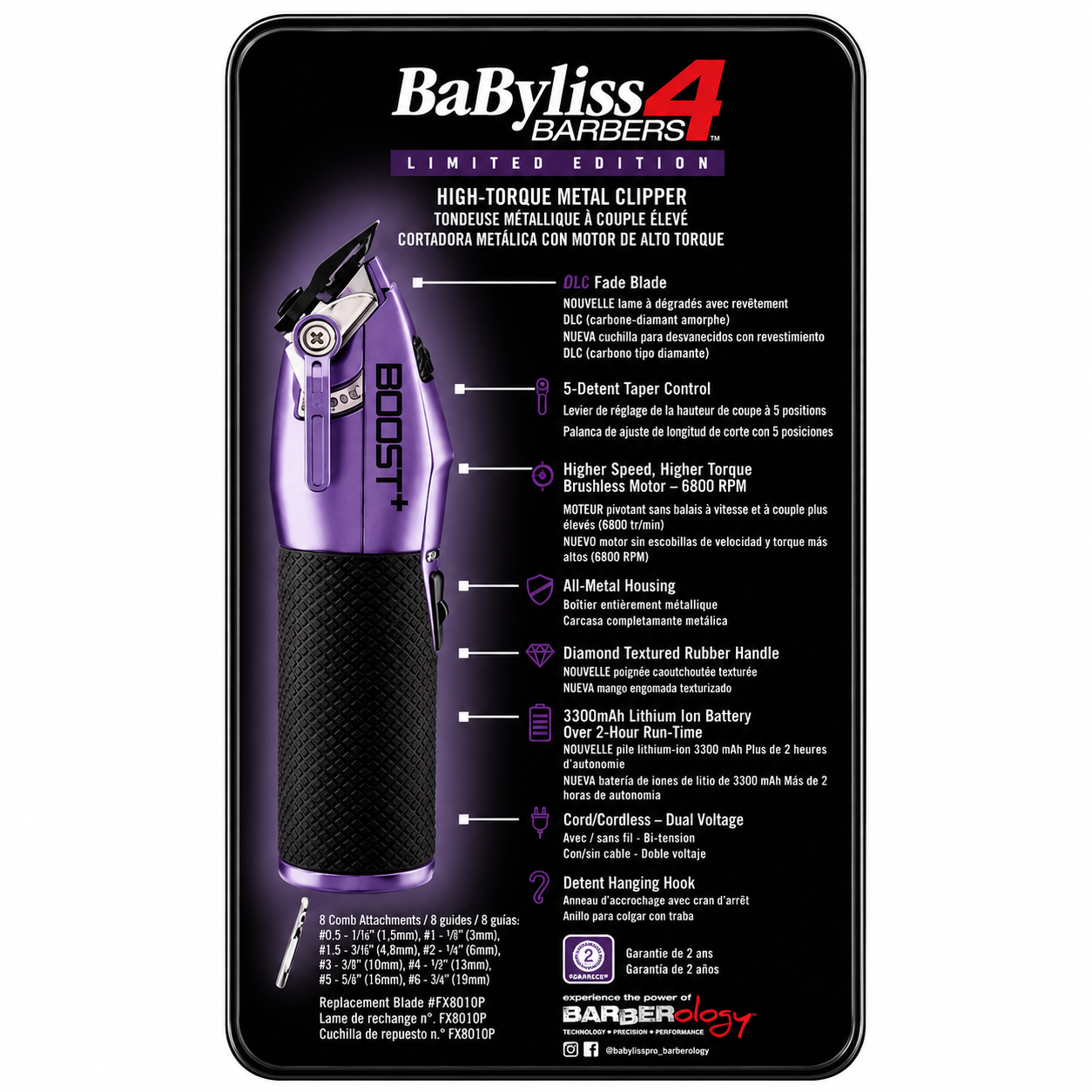 BaBylissPRO Limited Edition Influencer FX Boost+ Cordless Clipper Purple FX870PI