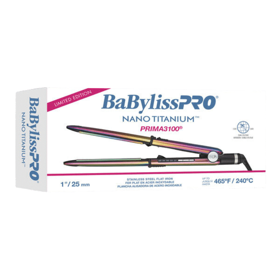 BaBylissPRO Limited Edition Iridescent Nano Titanium Prima 3100 Flat Iron BNTRB3100TUC – Professional, Fast-Heating, Sleek Hair Straightener
