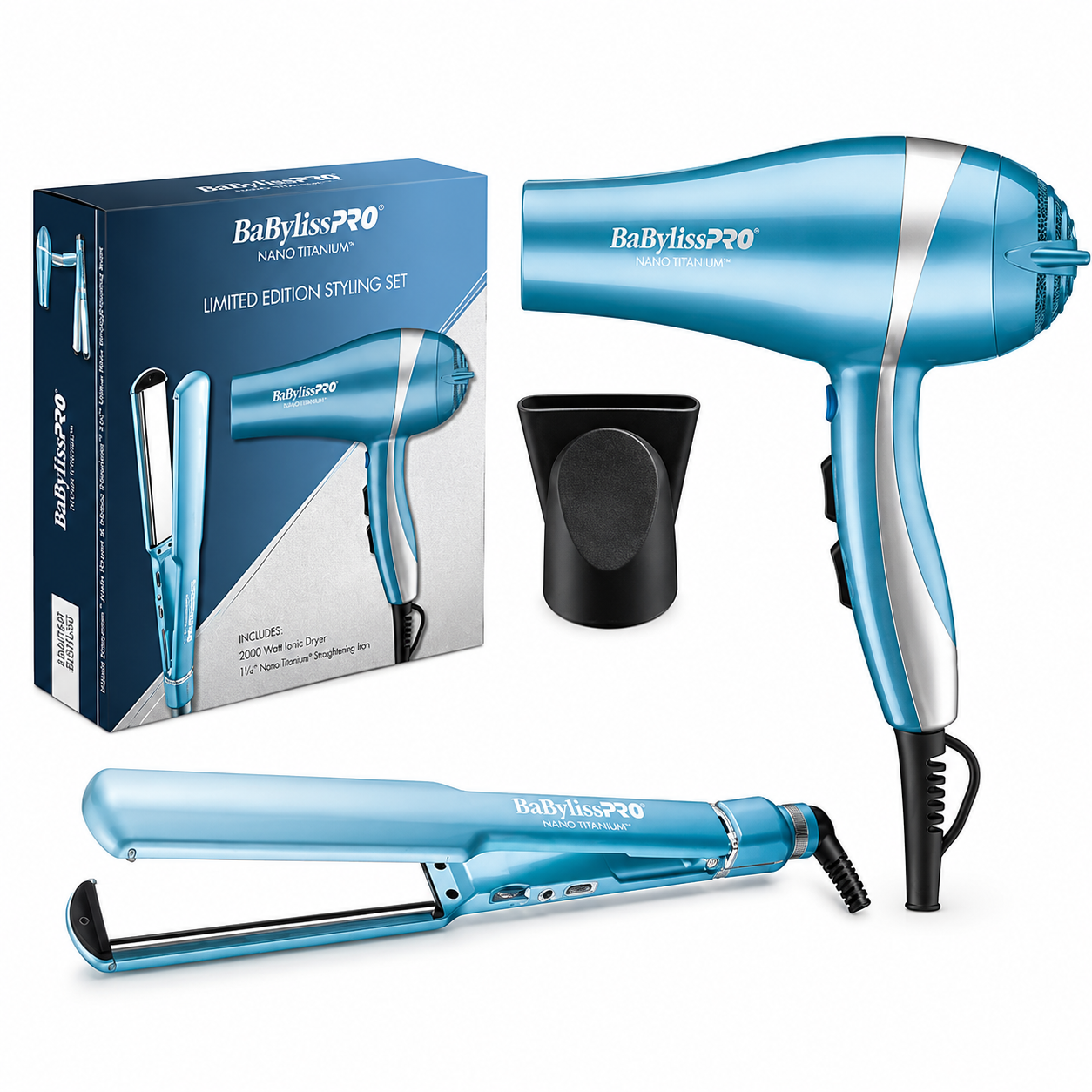 BaBylissPRO Limited Edition Nano Titanium 2000W Ionic Dryer & 1-1/2" Ultra-Thin Flat Iron Combo BNTPP58