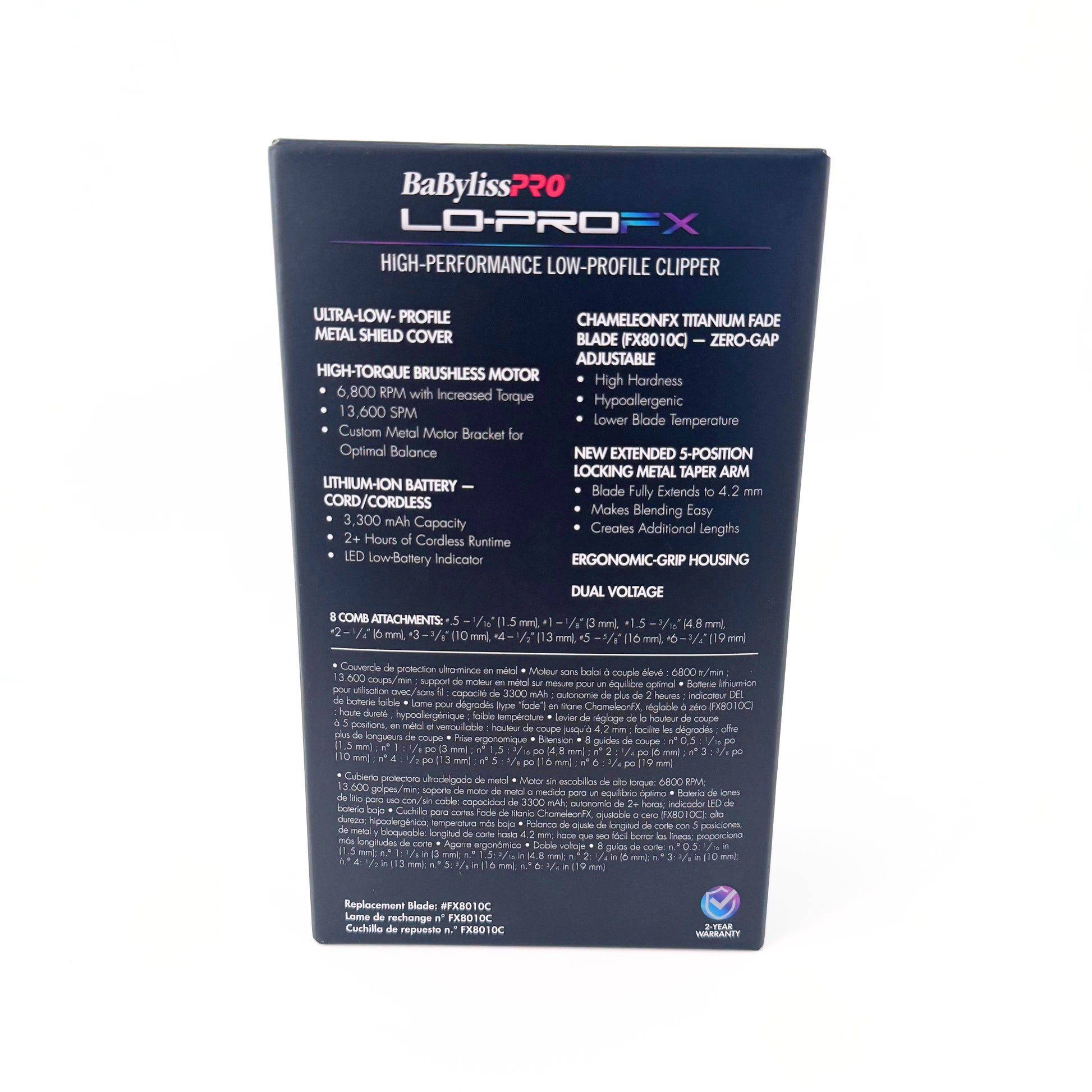 BaBylissPRO LoPROFX Iridescent Clipper FX825RB back of box
