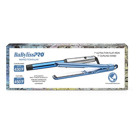 BaBylissPRO Nano Titanium 1" Flat Iron & Curling Wand Gift Box BNT21H2UC back box