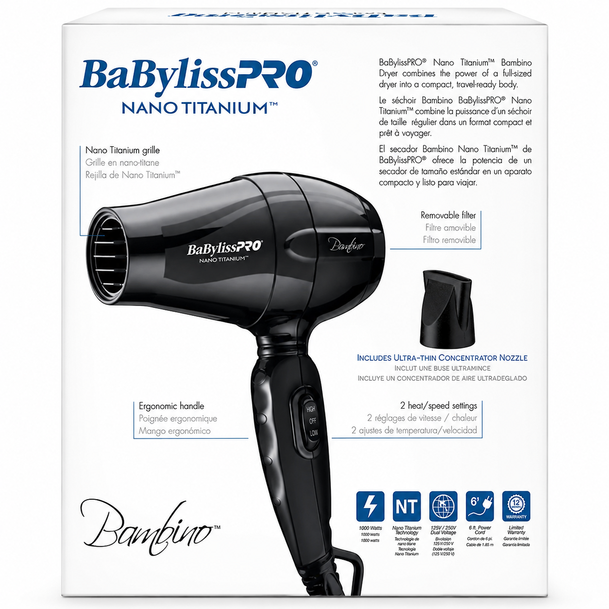 BaBylissPRO Nano Titanium Bambino Compact Dryer BNT551OUC