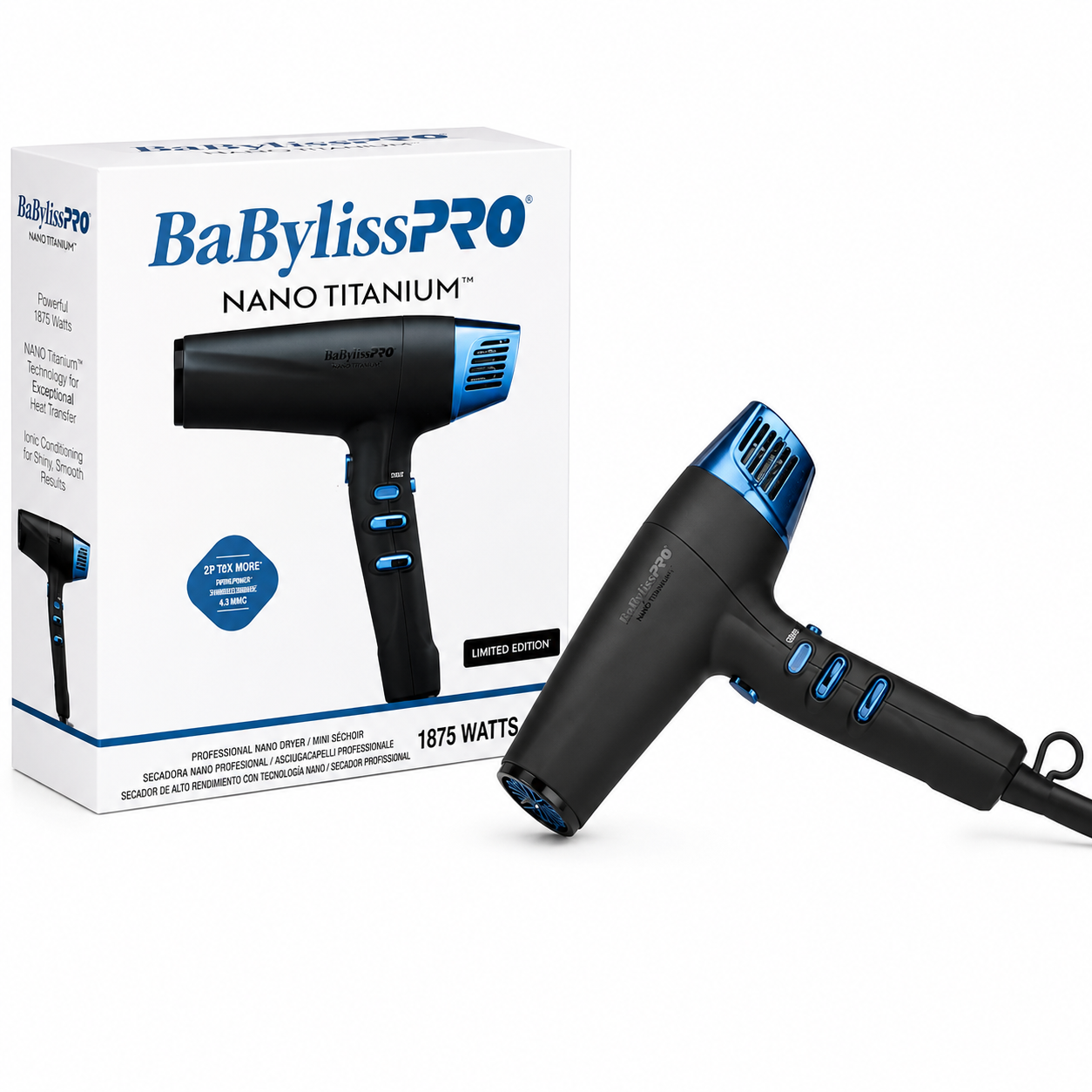 BaBylissPRO Nano Titanium Black & Blue High-Speed Ionic Hair Dryer BNTMB9100