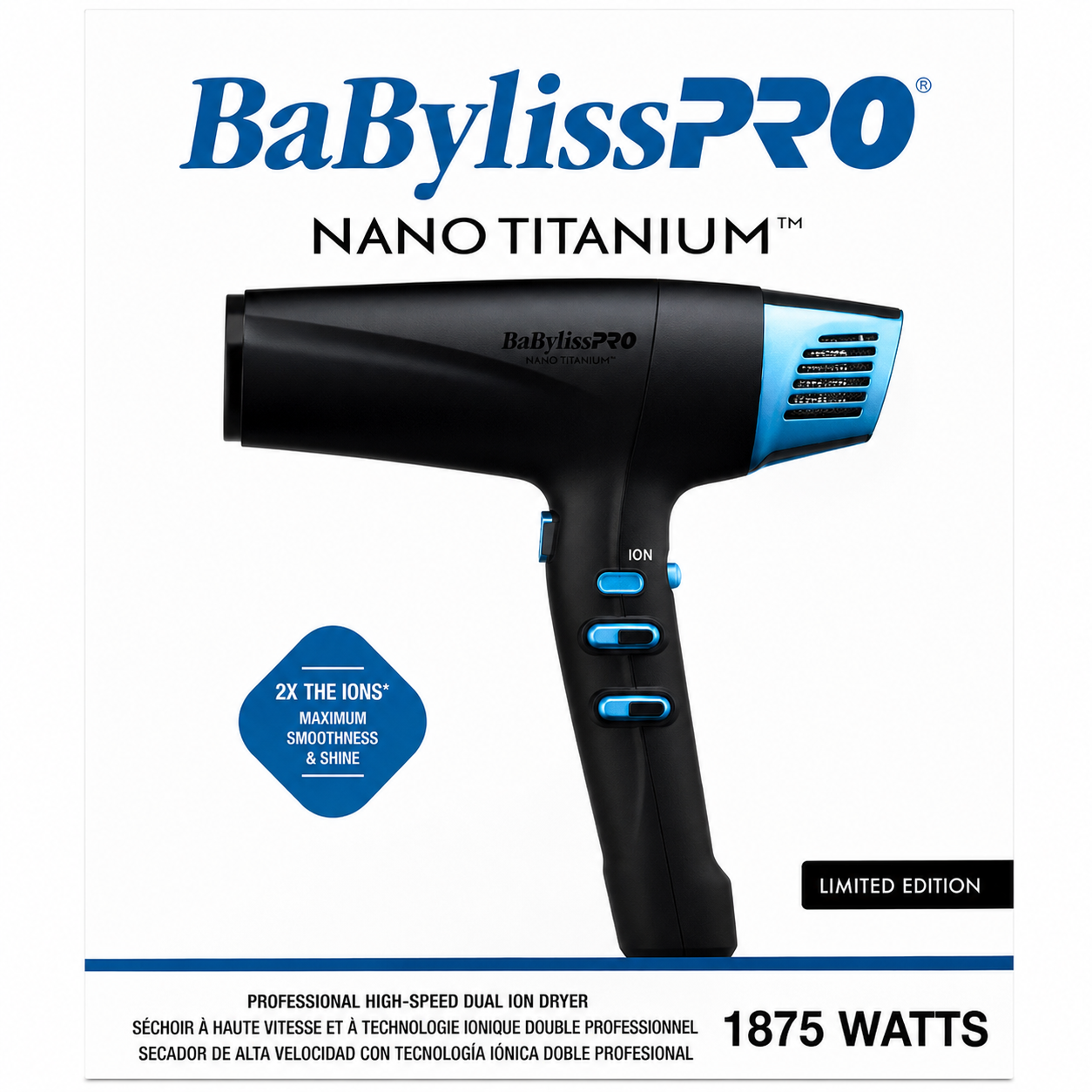 BaBylissPRO Nano Titanium Black & Blue High-Speed Ionic Hair Dryer BNTMB9100