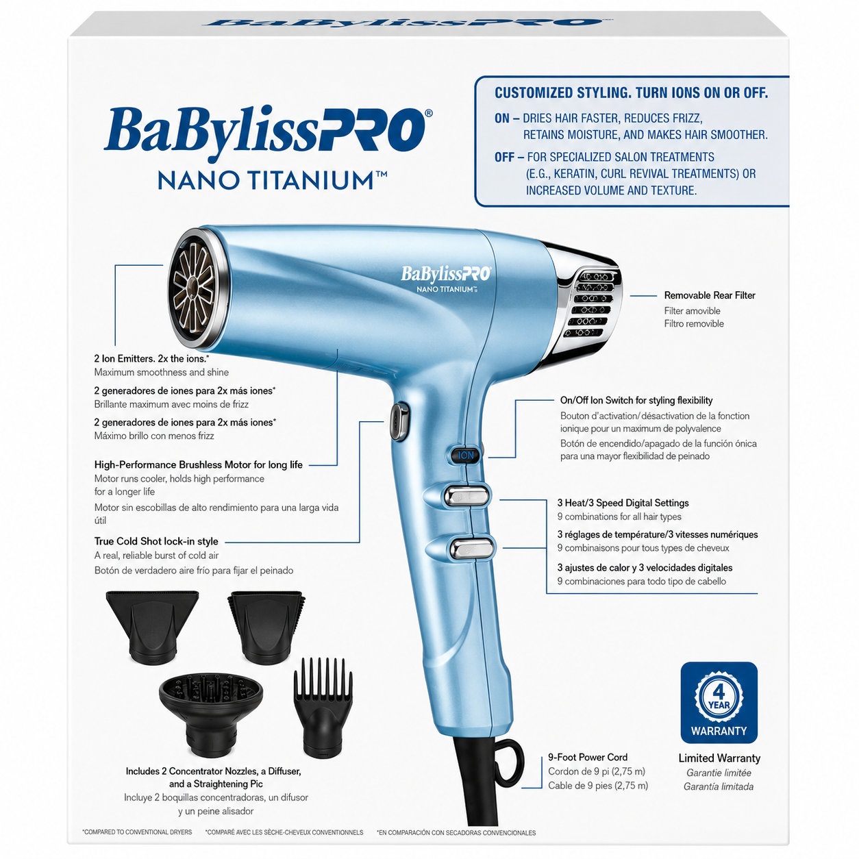 BaBylissPRO Nano Titanium Dual Ionic Dryer BNT9100