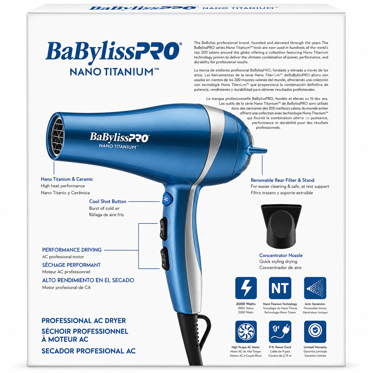 BaBylissPRO Nano Titanium Lightweight Hair Dryer BNT5548