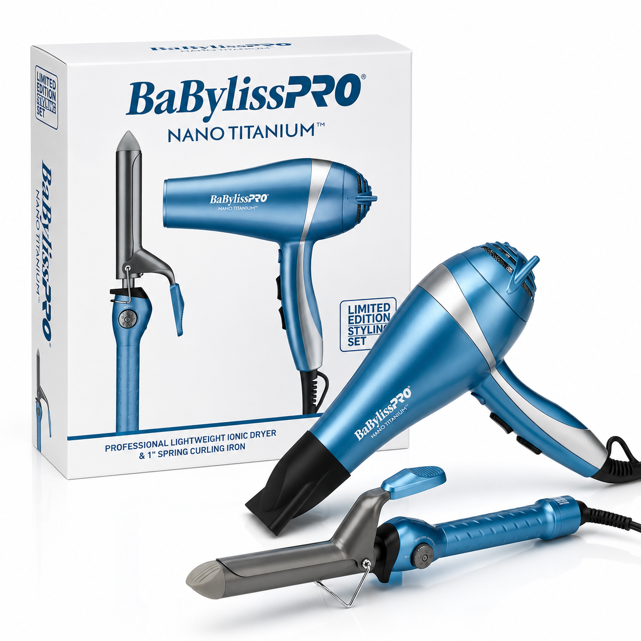 BaBylissPRO Nano Titanium Lightweight Ionic Dryer & 1" Spring Curling Iron BNTPP68