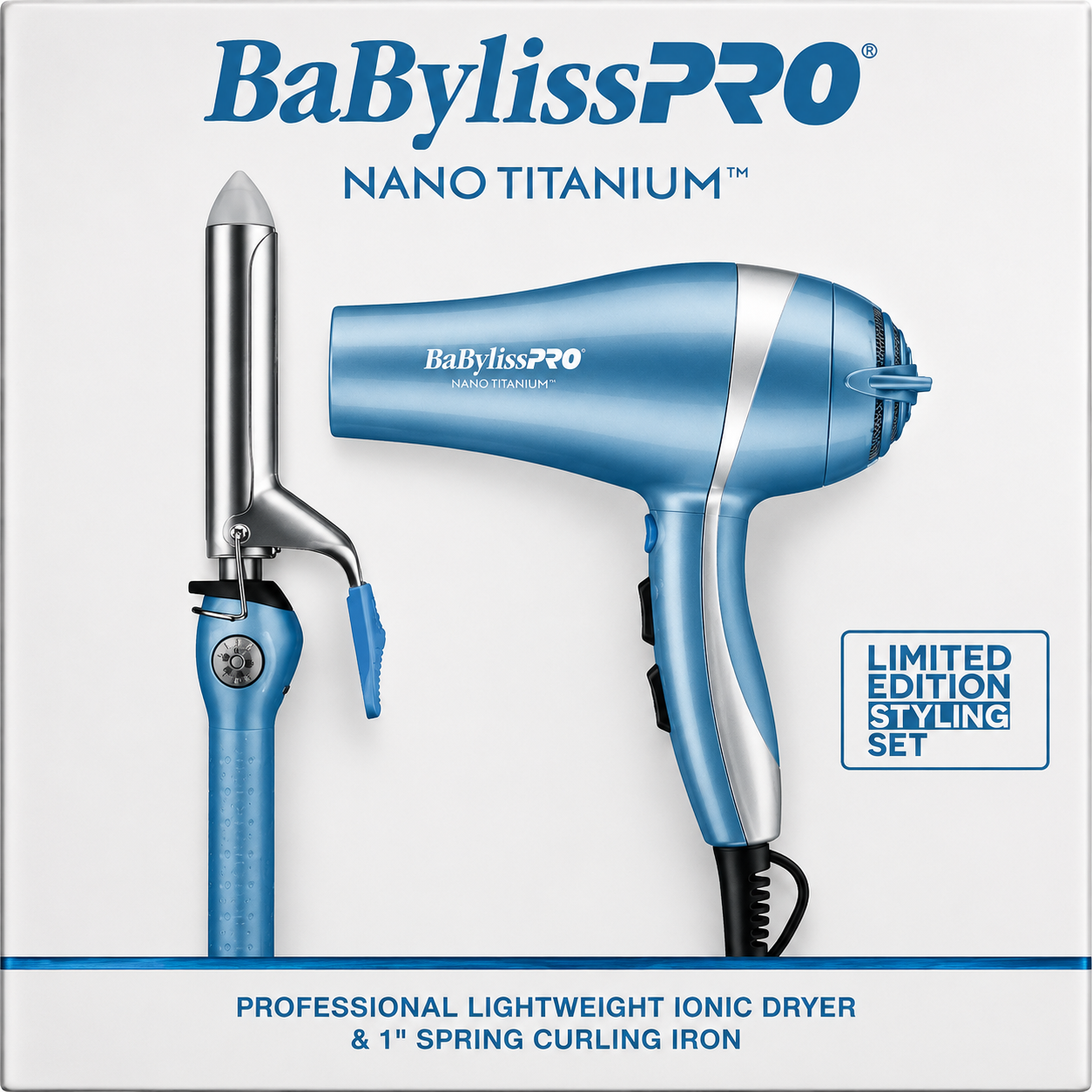 BaBylissPRO Nano Titanium Lightweight Ionic Dryer & 1" Spring Curling Iron BNTPP68