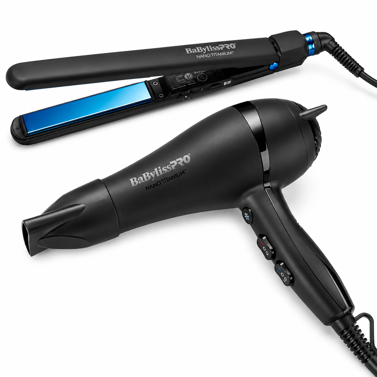 BaBylissPRO Nano Titanium Lightweight Ionic Dryer & 1" Ultra‑Thin Flat Iron Set  BNTPPMB415